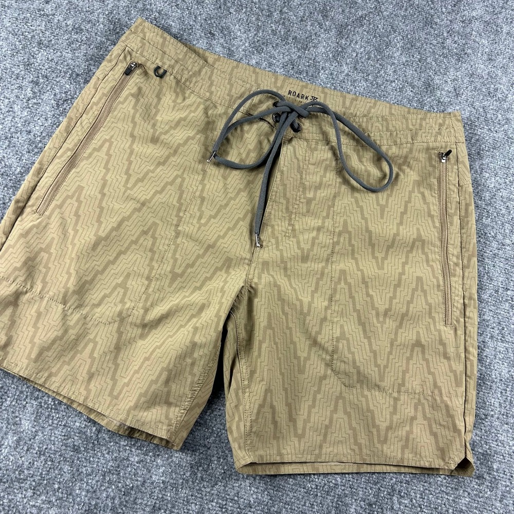Roark Shorts Mens 36 Tan Geometric Pattern Hiking Outdoor Adventure Casual 7in